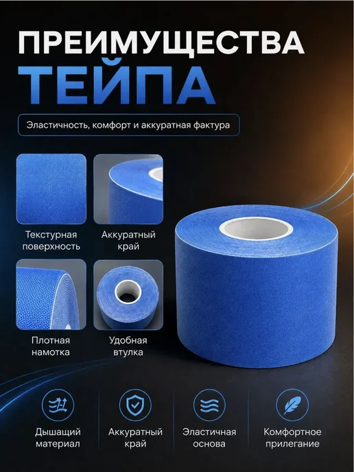 Кинезио тейп для лица и тела, синий, фото 2
