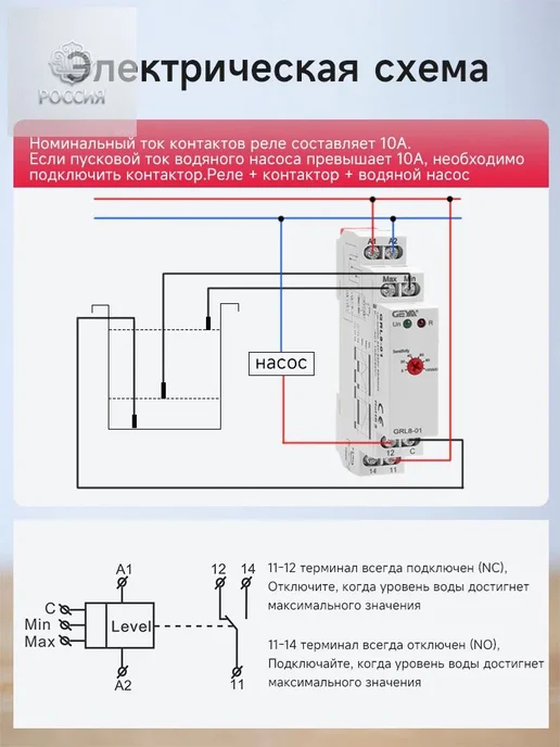 Реле контроля уровня жидкости GRL8-01, 10 А, 24–240 В, вариант, фото 6
