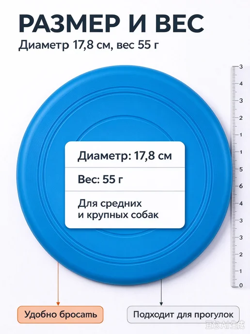 Мягкое фрисби для собак TPR, диаметр 17,8 см, синий, фото 4