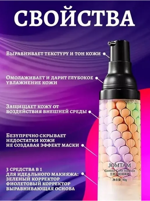 База под макияж.Основа под макияж.Праймер для лица 3 в 1, бежевый, фото 3