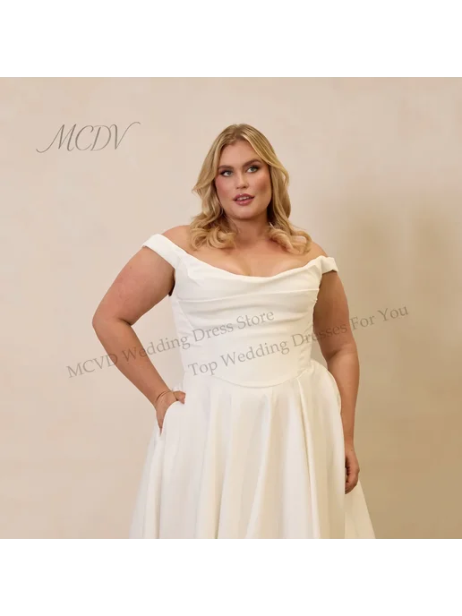 MCDV Свадебное платье плюс сайз атласное ivory, белый, фото 2