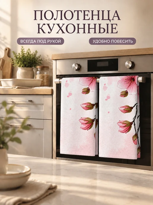 Полотенце кухонное с цветами для посуды и рук мягкое, вариант, фото 7