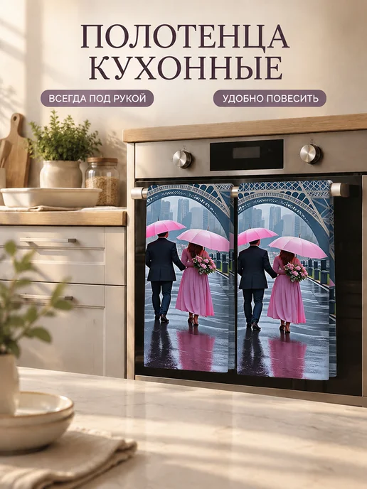 Полотенце кухонное с принтом Париж для посуды и рук, вариант, фото 7