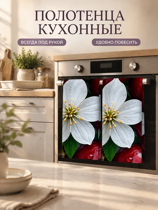 Полотенце кухонное с принтом цветы для посуды, вариант, фото 7