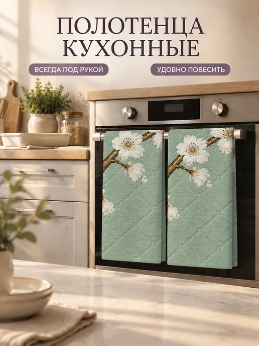 Полотенце кухонное с принтом цветов для рук и посуды, вариант, фото 7