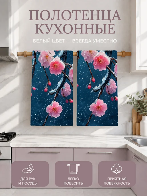 Полотенце кухонное впитывающее с цветами 40х60 см, 40x60 см