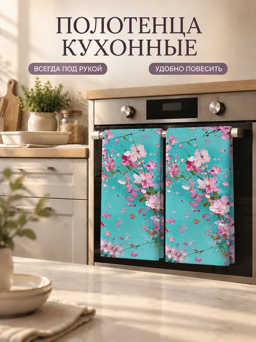 Полотенце кухонное с цветочным принтом для посуды, вариант, фото 7