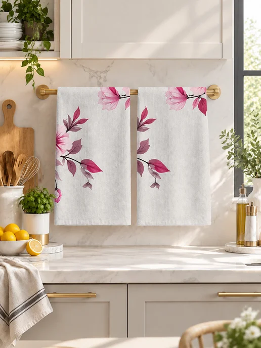 Полотенце кухонное с цветами для посуды, 40x60 см, фото 4