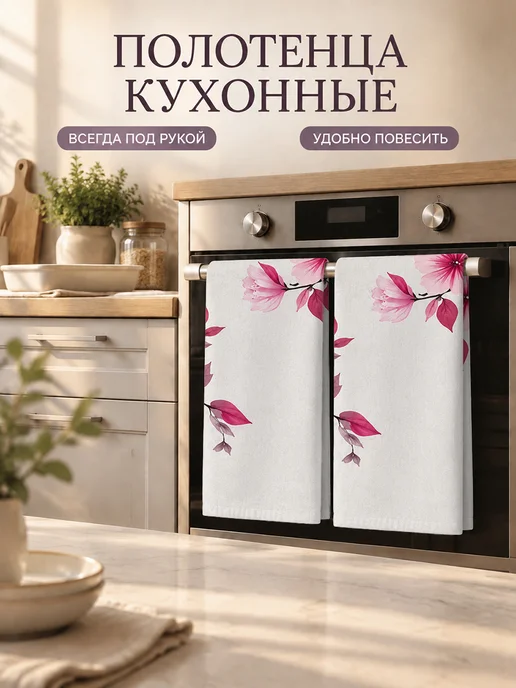Полотенце кухонное с цветами для посуды, 40x60 см, фото 7