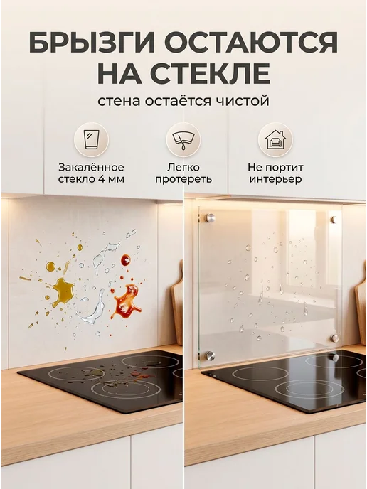 Защитный фартук для плиты из закаленного стекла 600×600 мм, 600x600 мм, фото 6
