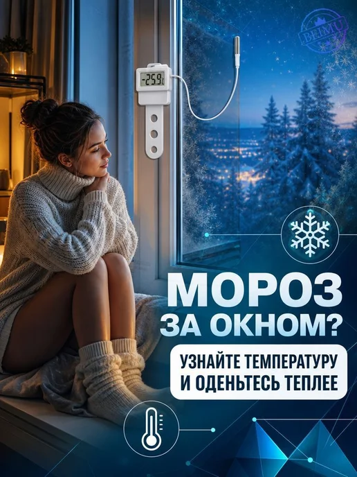 Термометр с креплением датчика зима-лето Термометр уличный, белый