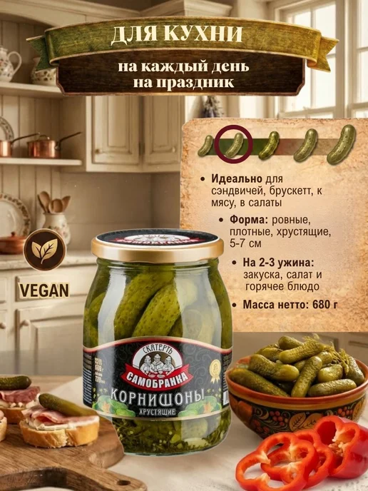 Корнишоны маринованные СкатертьСамобранка хрустящие, 680 г, 680 г, фото 4