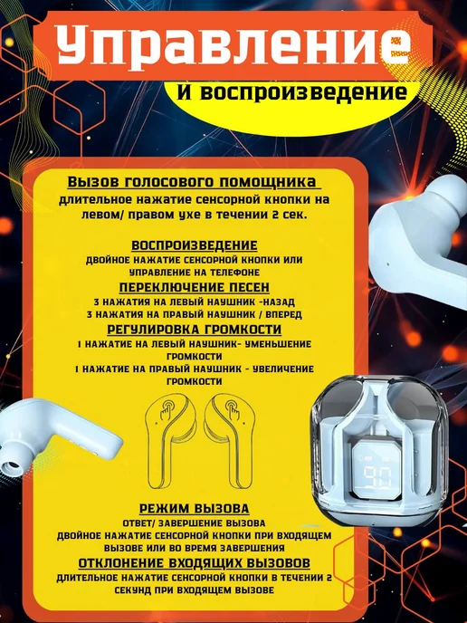 Наушники беспроводные с микрофоном, Bluetooth, type-c, белый, в упаковке 1 кг, фото 3