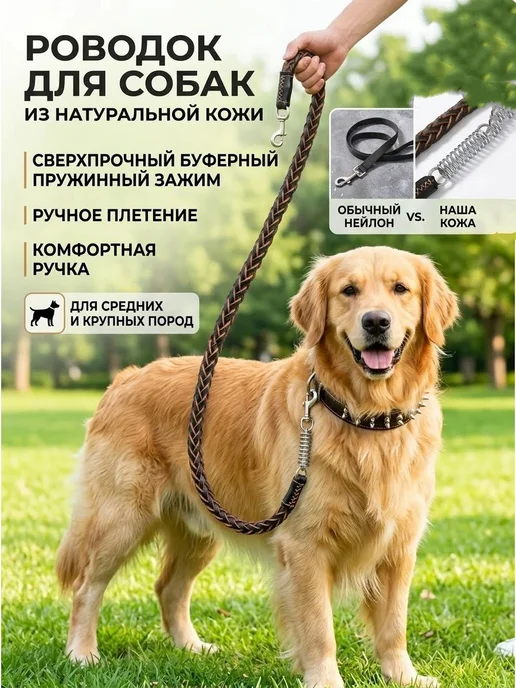 Поводок и ошейник для собак, плетеные, из искусственной кожи… 