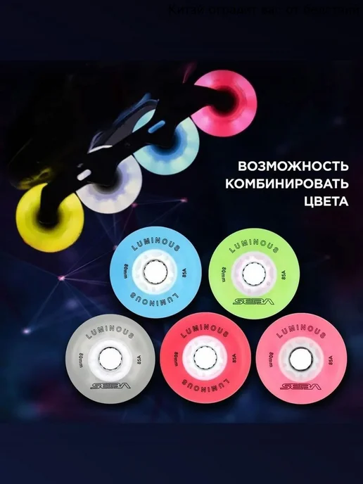 Светящиеся колёса для роликовых коньков, 80 мм, 4 шт, 4 шт, фото 2