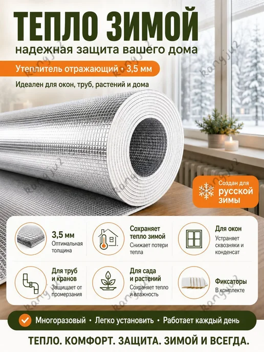 Фольгированный утеплитель 40300 см, 3,5 мм, двусторонняя для, вариант, фото 6