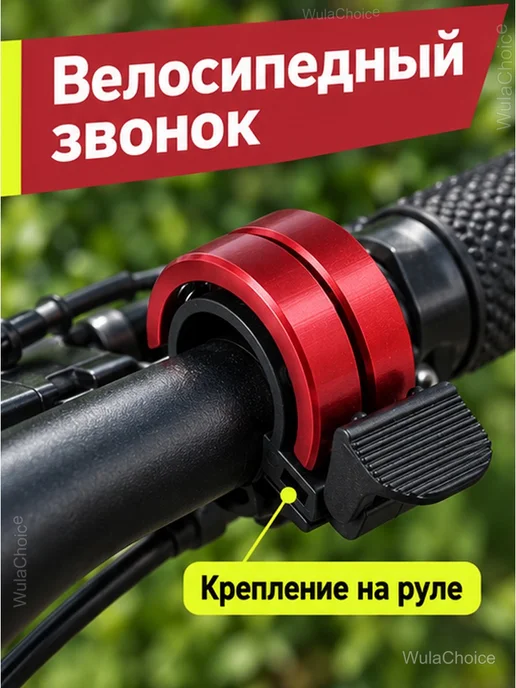 Звонок велосипедный кольцевой на руль 22 мм, черный, фото 2