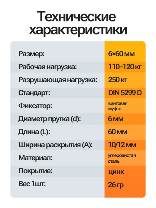 Карабин с фиксатором 6 мм, комплект 4 шт, DIN 5299D, универс, 4 шт, фото 4