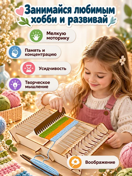 Детский ткацкий станок мини, для творчества и рукоделия дево, бежевый, фото 6