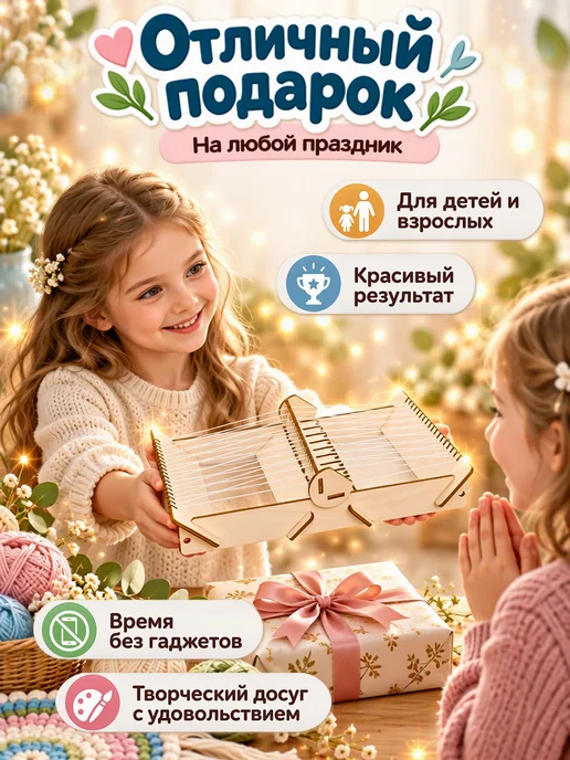 Детский ткацкий станок мини, для творчества и рукоделия дево, бежевый, фото 7
