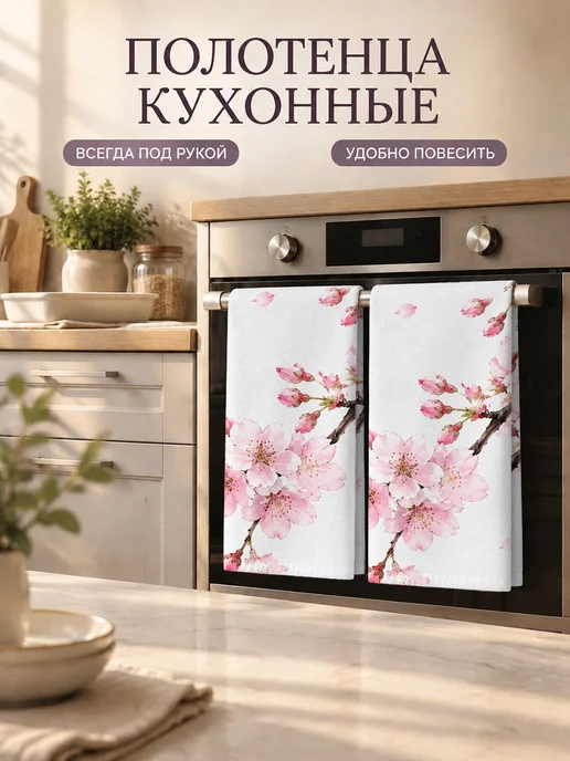 Полотенце кухонное с принтом сакура для рук и посуды 40х60см, 40x60 см, фото 7