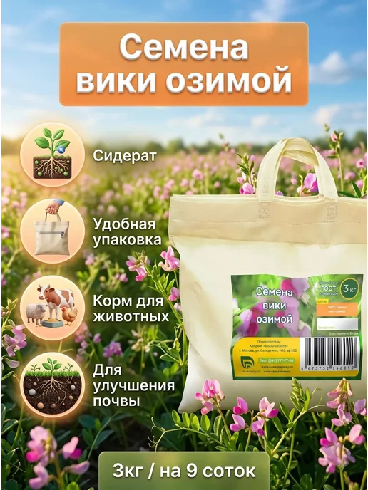 Семена Вики озимой 3 кг сидерат для посева, 3 кг