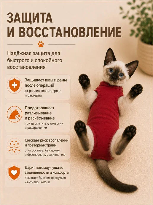Попона послеоперационная для кошек размер 6XS, вариант, фото 3