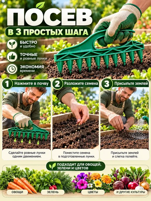 Сеялка для семян ручная точная посадка семян для сада, зеленый, фото 3