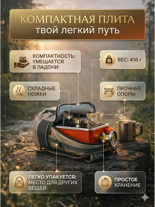 FranklinMIX Портативная туристическая газовая плита складная для дома, красный, фото 2