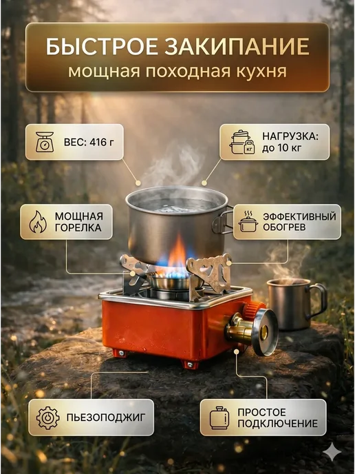 FranklinMIX Портативная туристическая газовая плита складная для дома, красный, фото 4