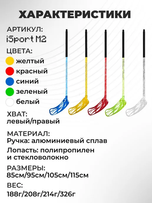 Клюшка для флорбола iSport M2, правый хват, 85см, синий, синий, фото 6