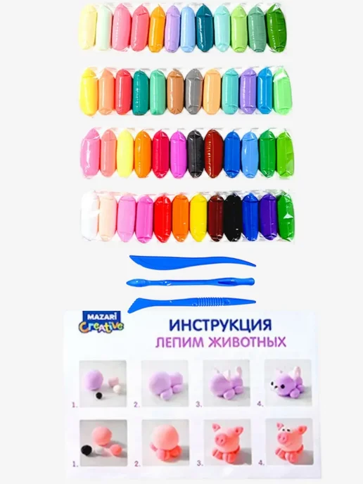Пластилин супер легкий 48цв. 12 гр. +пластиковые стеки, 12 г, фото 3