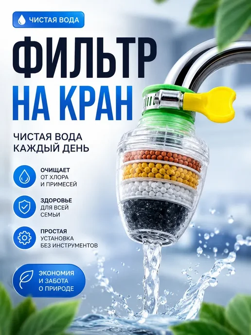 FranklinMIX Насадка-фильтр для очистки воды на кран в кухне для дома, белый