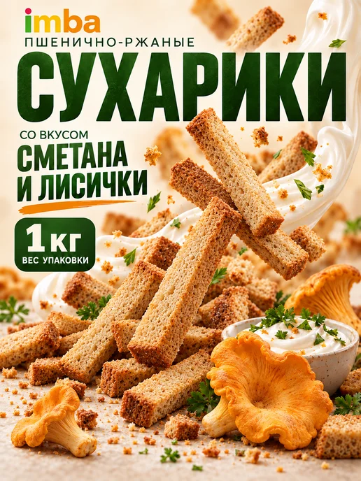 imba Сухарики 1 кг со вкусом лисичек со сметаной, 1 кг