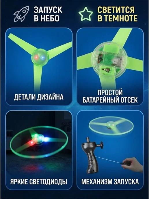 Светящийся летающий диск с LED подсветкой для улицы и активн, вариант, фото 2