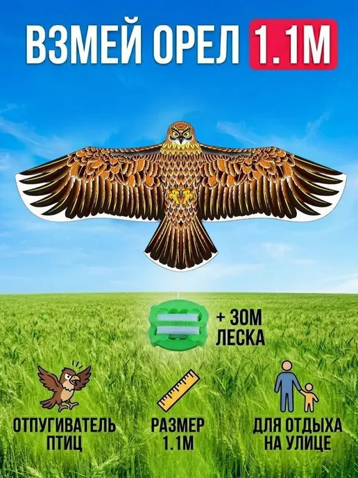 Воздушный змей Орёл размах 110см с катушкой 30м Управляемы, 30 м