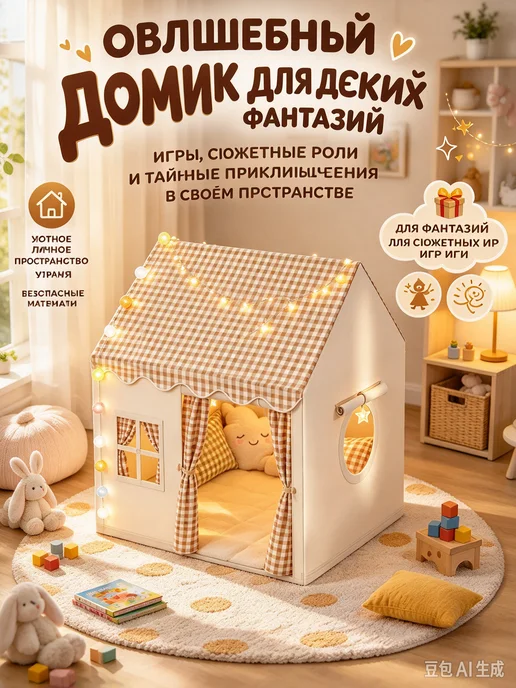 Детская игровая палатка домик игрушка, бежевый