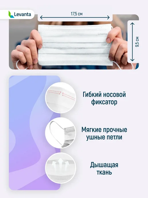Маски медицинские одноразовые, белый, фото 3