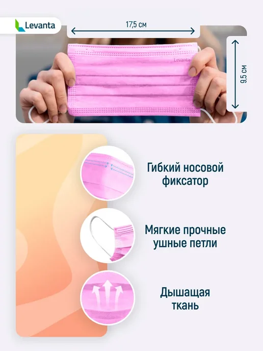 Маски медицинские одноразовые, розовый, фото 3