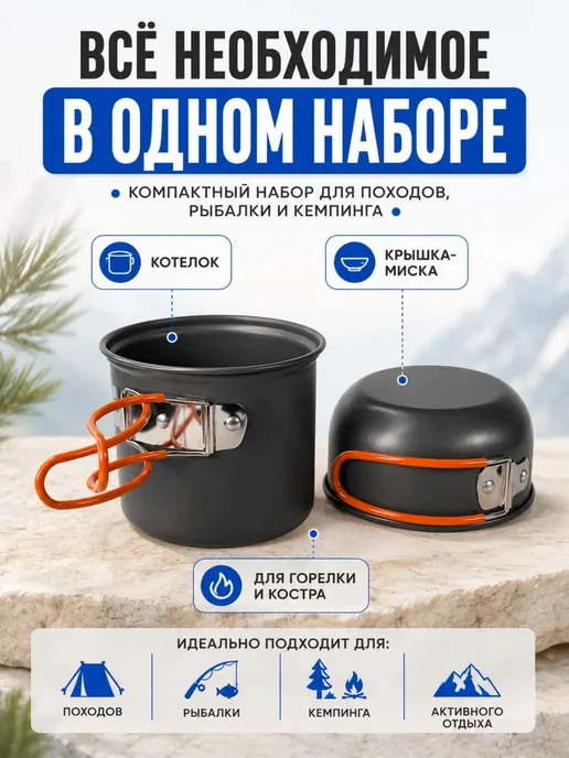 FranklinMIX Туристический набор посуды с котелком для повседневной жизни, черный, фото 2