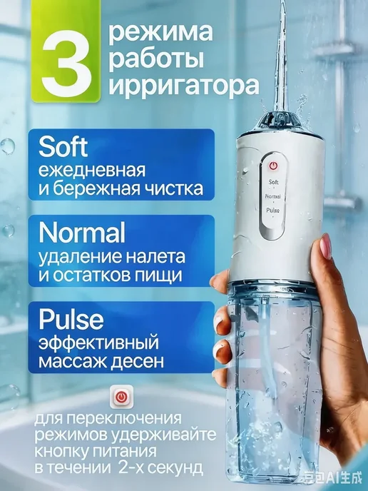Беспроводной ирригатор для зубов, дорожный, USB зарядка, белый, фото 8