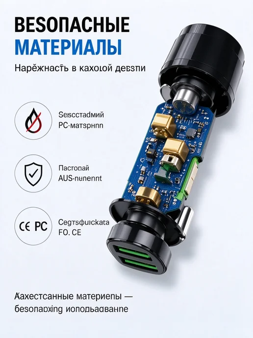 Нет бренда Автозарядка 2-портовая Type-C, белая, белый, фото 4
