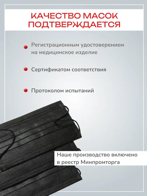Маски медицинские одноразовые плотные четырехслойные, черный, фото 4