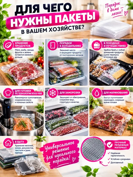 Вакуумные пакеты для продуктов, 20х25, 100 шт, 20x25, 100 шт, фото 5