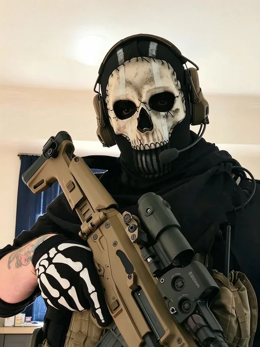 Маска Гоуста Ghost Call of Duty — Балаклава череп призрака, черный, фото 2