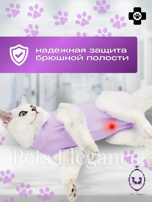 Попона для кошек послеоперационная на липучке, фиолетовый, фото 4