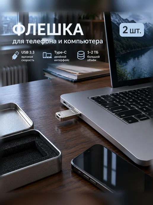 Флеш-накопитель USB и Type-C с адаптером, вариант