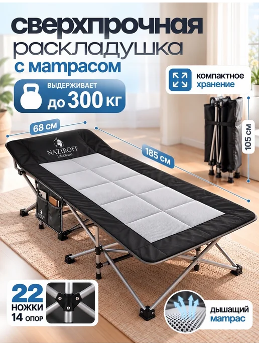 Мобильная раскладушка с матрасом, размер 190х70 см, вариант