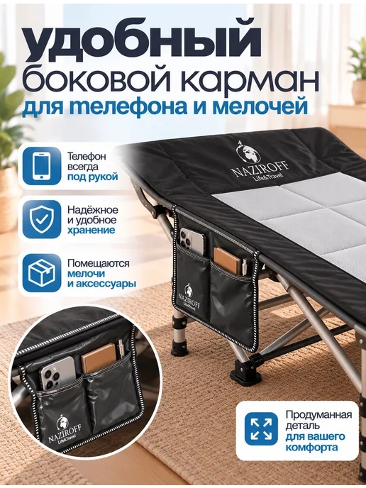 Мобильная раскладушка с матрасом, размер 190х70 см, вариант, фото 5