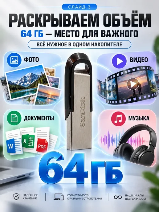 Назгуль01 Флешка USB 64 ГБ 3.0 для компьютера и ноутбука, 64 ГБ
